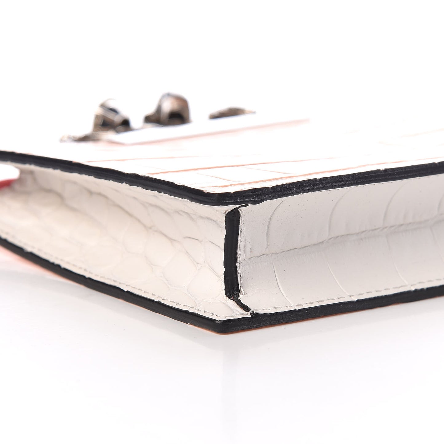 Calfskin Crocodile Embossed Knuckle Clutch Colurie Ivory