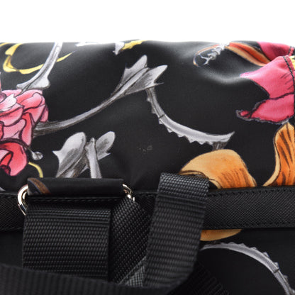 Prada Tessuto Nylon Floral Print Medium Backpack Black 6 of 10