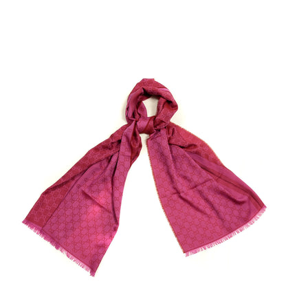 Gucci Wool Silk GG Monogram GGWeblong Fringe Scarf Shawl Red Pink 1 of 3