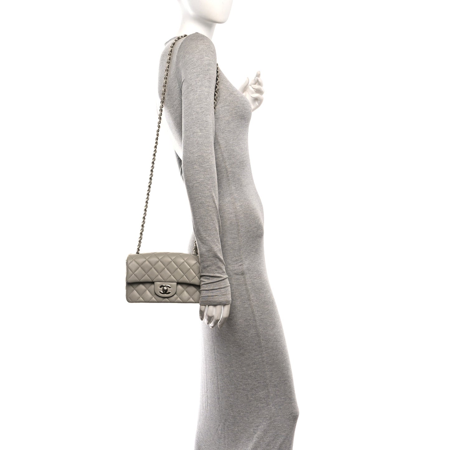 Lambskin Quilted Mini Rectangular Flap Grey
