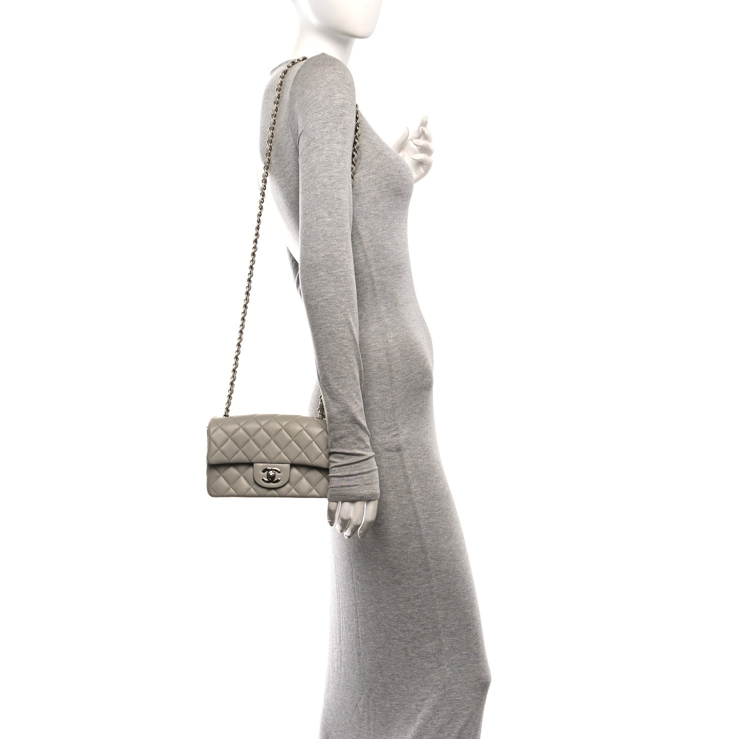 Chanel Lambskin Quilted Mini Rectangular Flap Grey 2 of 11