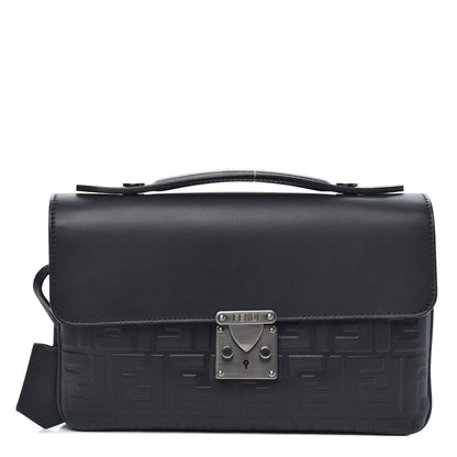 Fendi Vitello Century Grace FF Embossed Top Handle Clutch Black 1 of 9