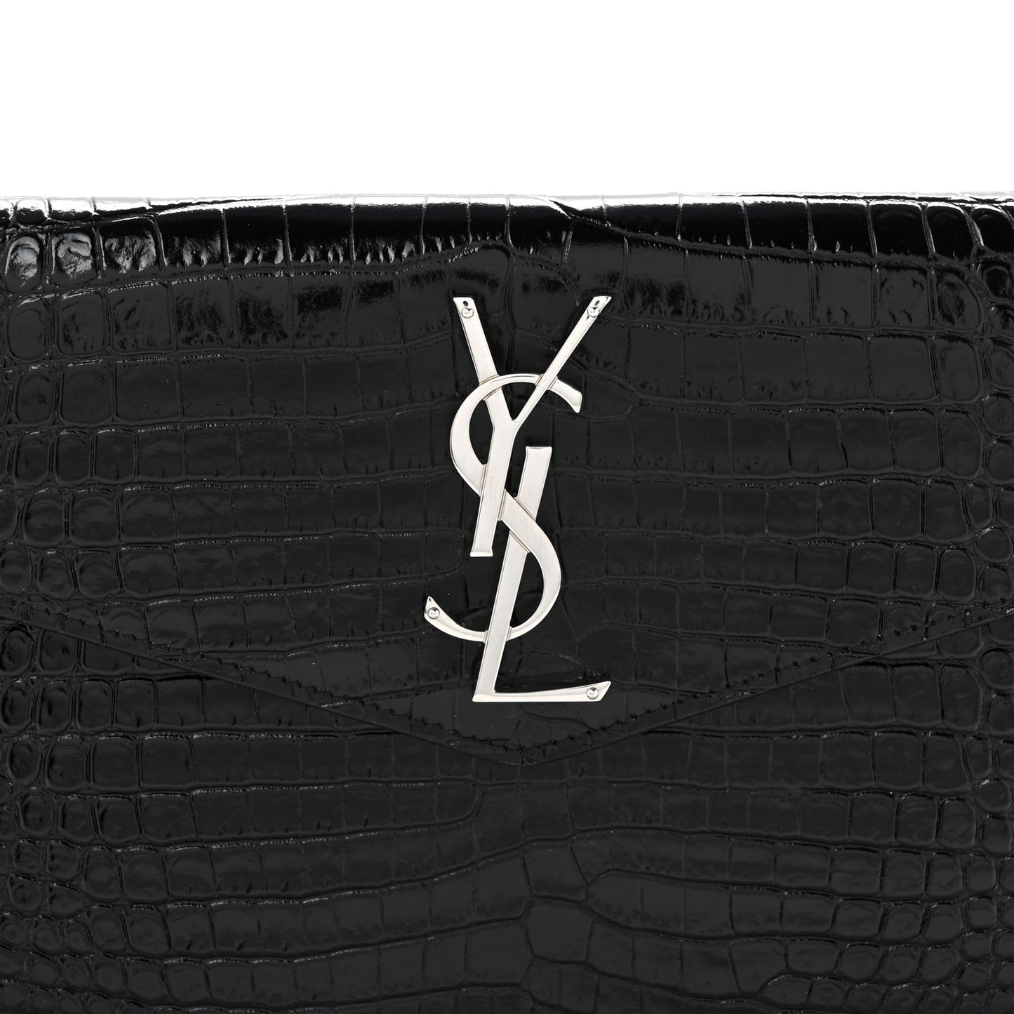 Calfskin Crocodile Embossed Uptown Monogram Clutch Black