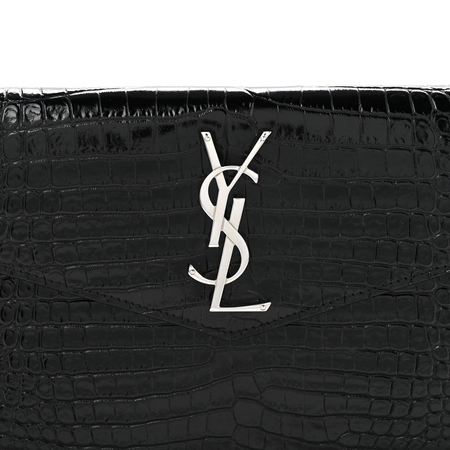 Saint Laurent Calfskin Crocodile Embossed Uptown Monogram Clutch Black 8 of 13