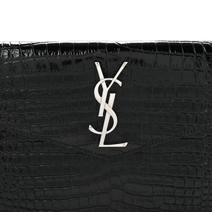 Saint Laurent Calfskin Crocodile Embossed Uptown Monogram Clutch Black 8 of 13