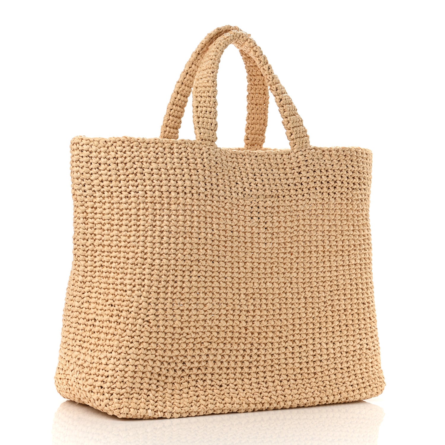 Prada Yarn Raffia Effect Crochet Embroidered Logo Tote Naturale 3 of 9