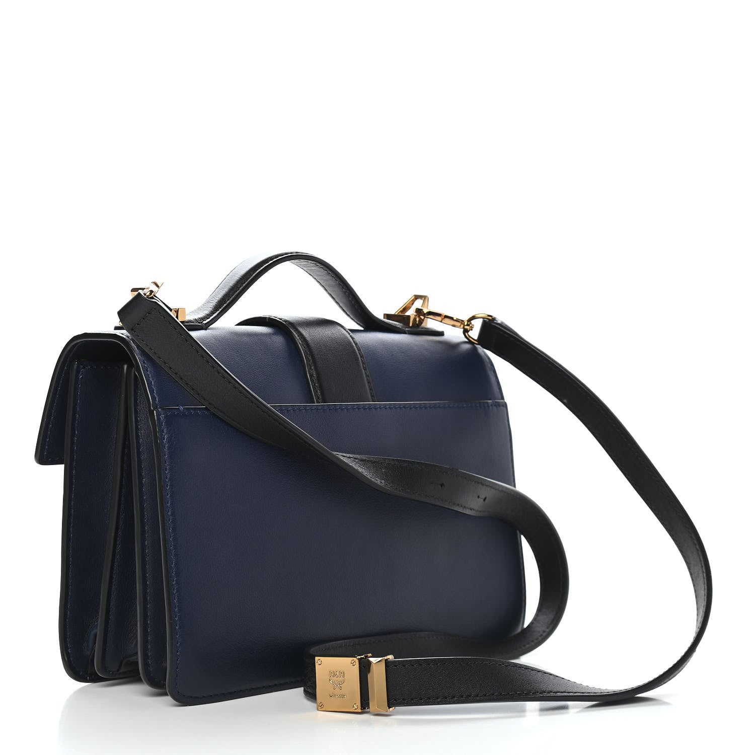 MCM Calfskin Coated Canvas Studded Small Marien Satchel Maritime Blue 2 of 8
