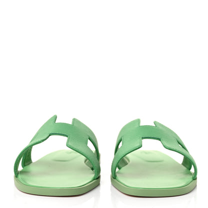 Hermes Epsom Oran Sandals 38.5 Vert Pomme 2 of 9