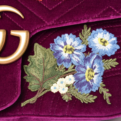 Gucci Velvet Matelasse Loved Embroidered Medium GG Marmont Shoulder Bag Fuchsia Violet Cyclamen 8 of 9