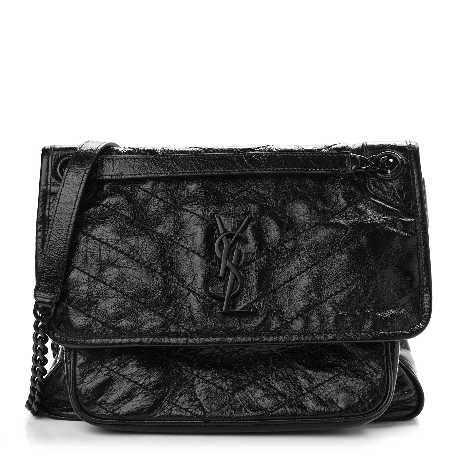 Saint Laurent Crinkled Calfskin Matelasse Monogram Medium Niki Chain Satchel Black 1 of 10