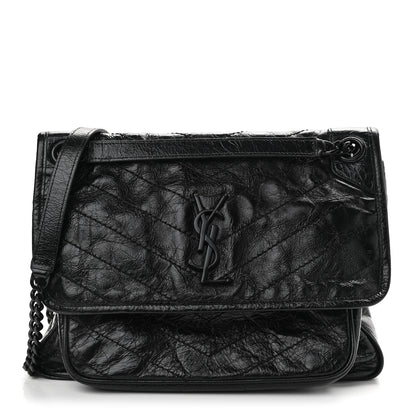 Saint Laurent Crinkled Calfskin Matelasse Monogram Medium Niki Chain Satchel Black 1 of 10