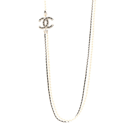 Chanel Lambskin Pearl Crystal CC Multi Strand Necklace Black Gold 1 of 6