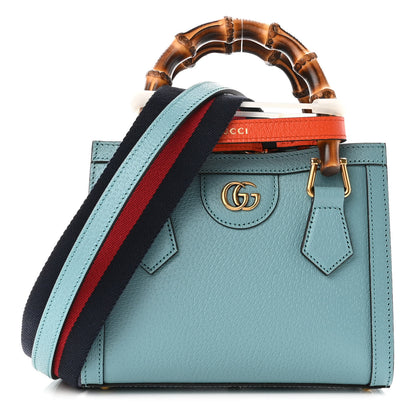 Gucci Textured Dollar Calfskin Web Mini Diana Tote Bag Dusty Azure Deep Orange 1 of 9