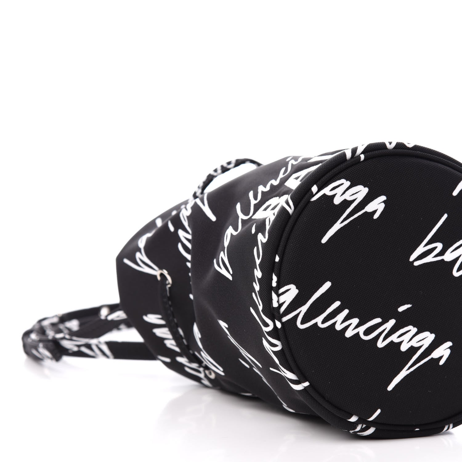 Balenciaga Recycled Sport Nylon Scribble Logo Embroidered Wheel Drawstring Bucket Bag XS Black White 9 of 11