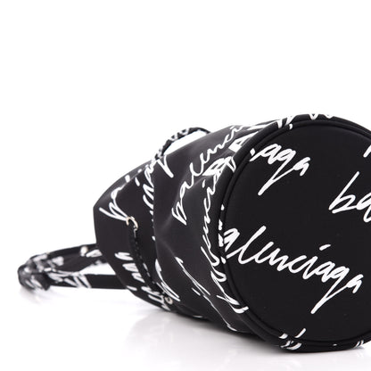 Balenciaga Recycled Sport Nylon Scribble Logo Embroidered Wheel Drawstring Bucket Bag XS Black White 9 of 11