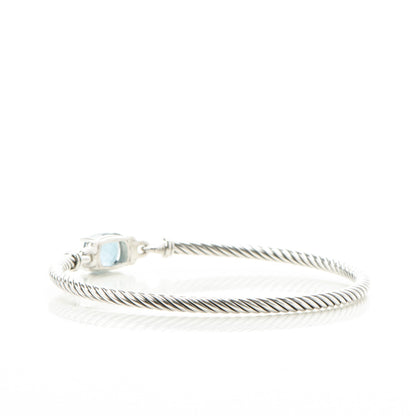 David Yurman Sterling Silver Diamond Blue Topaz 3mm Petite Wheaton Bracelet 3 of 5