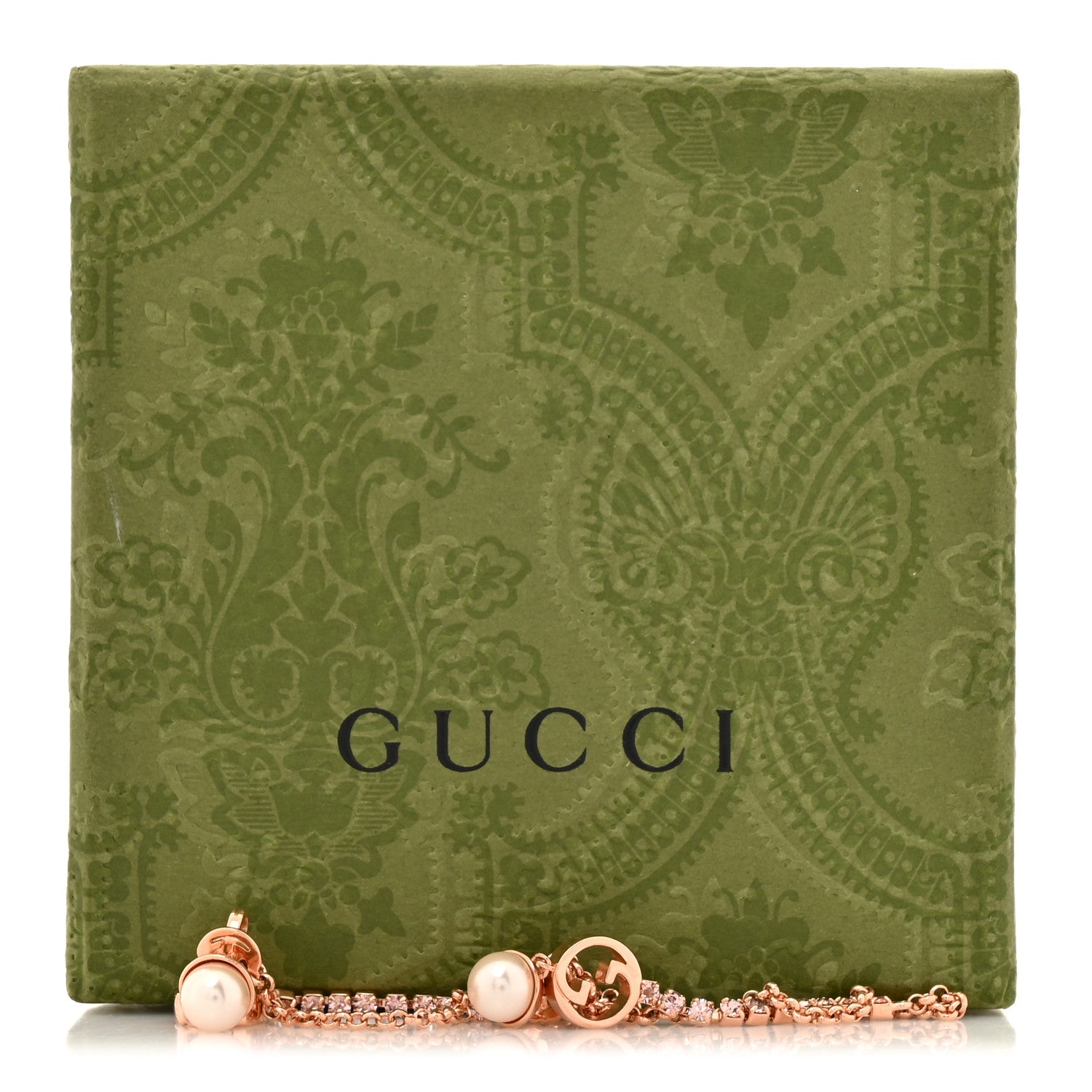 Gucci Pearl Crystal Blondie Chain Drop Earrings Rose Gold 5 of 5