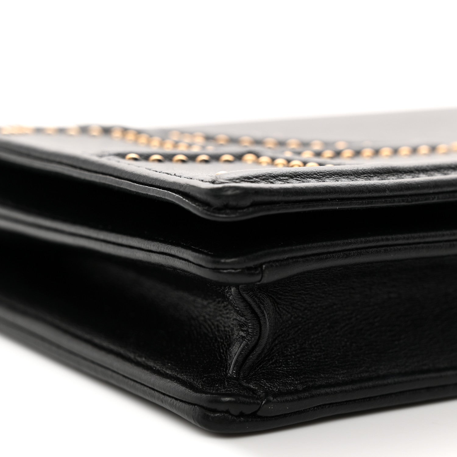 Christian Dior Calfskin Studded Diorama Wallet on Chain Pouch Black 8 of 11