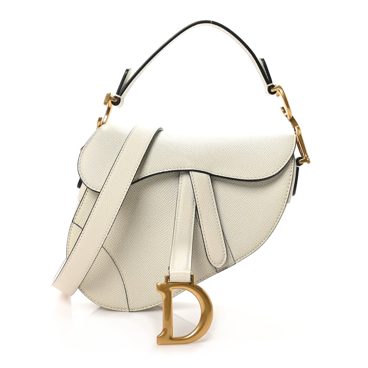 Christian Dior Grained Calfskin Mini Saddle Bag With Strap White 1 of 13