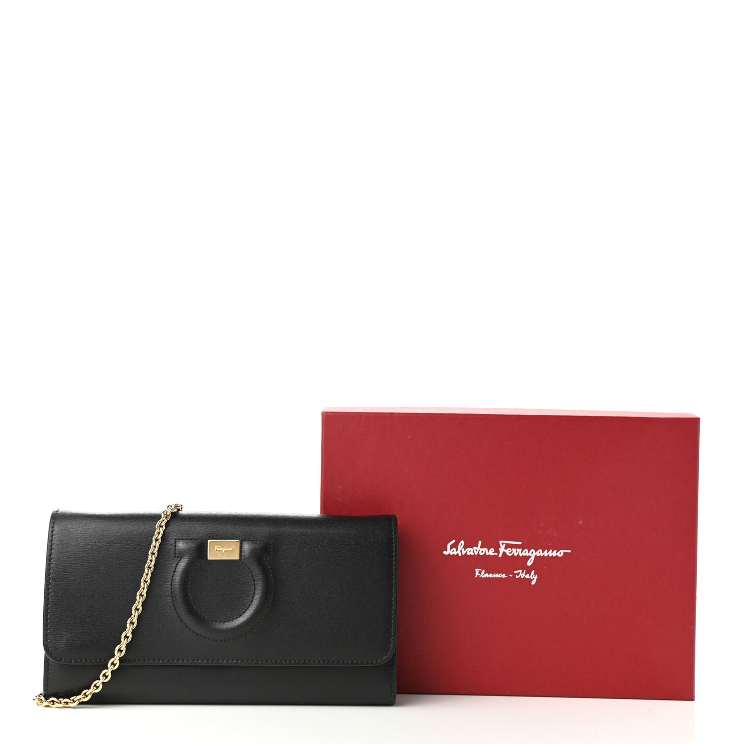 Calfskin City Wallet On Chain Black Lipstick
