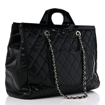 Chanel Glazed Calfskin Quilted Large CC Delivery Tote Black 3 of 17