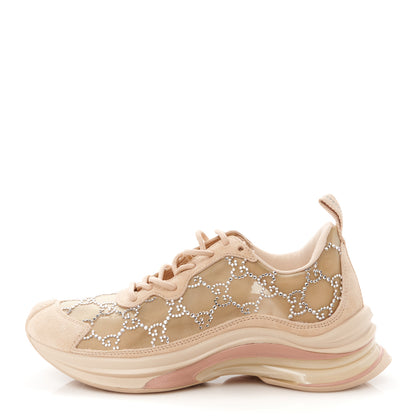 Gucci Tela Retino Mesh Crystal Suede GG Monogram Womens Gucci Run Sneakers 36.5 Light Powder Skin Rose Silver 1 of 10