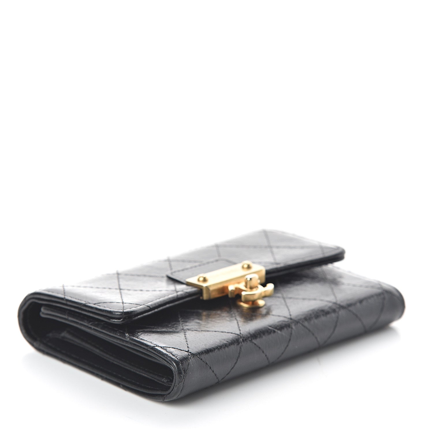 Chanel Goatskin Stitched Small Golden CC Flap Wallet Black 3 of 7