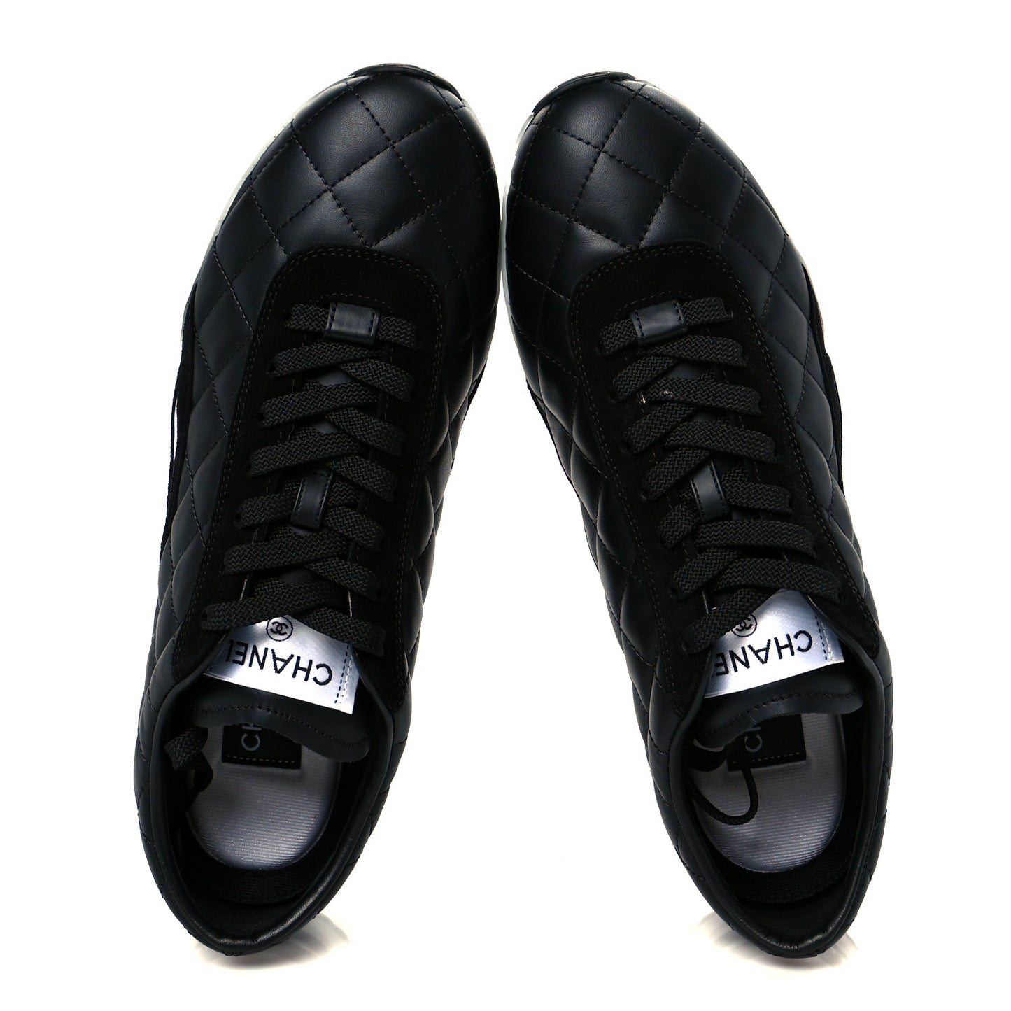 Calfskin Suede Quilted Womens Sneakers 40.5 Black
