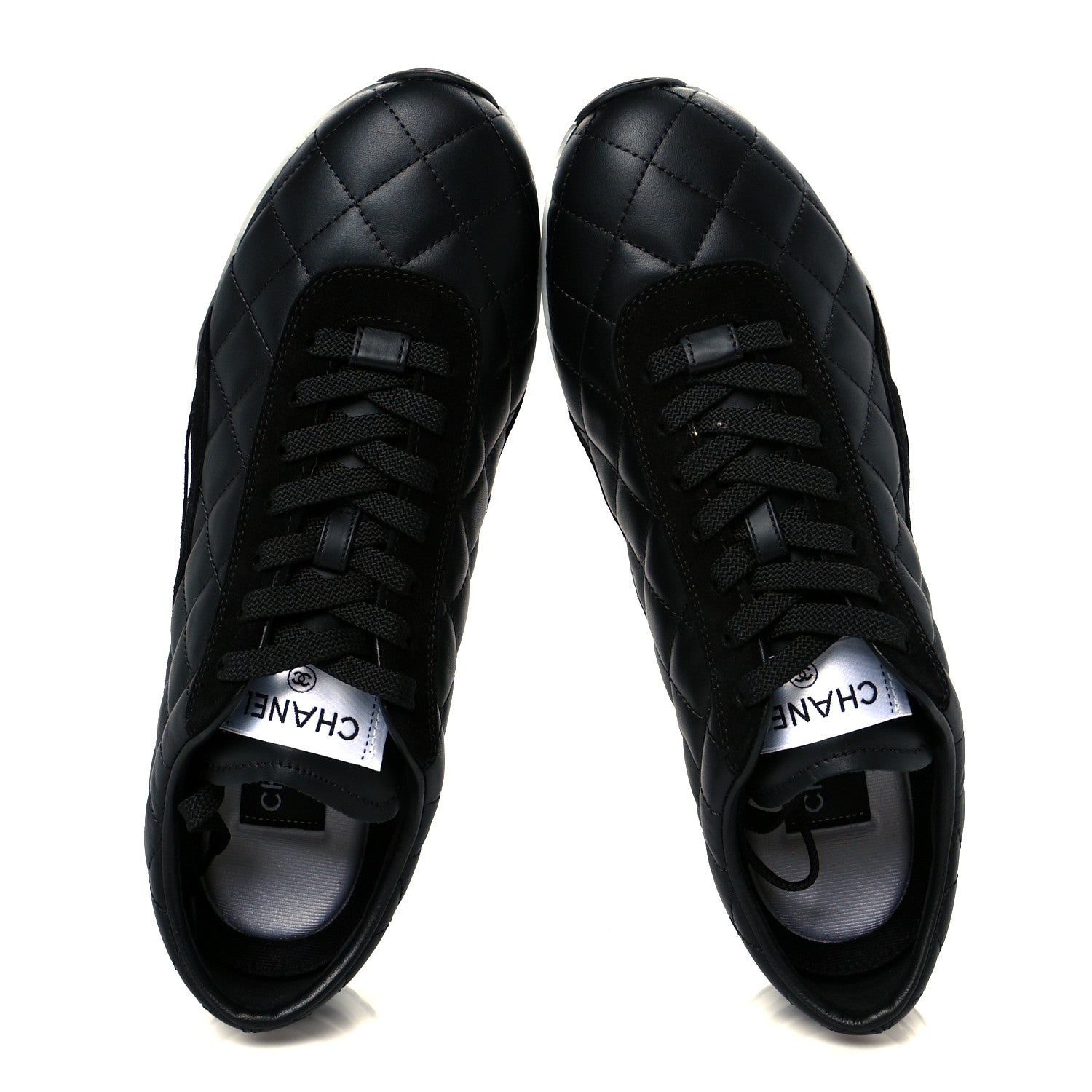 Chanel Calfskin Suede Quilted Womens Sneakers 40.5 Black 2 of 9