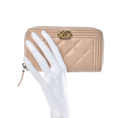 Chanel Caviar Quilted Small Boy Zip Around Wallet Beige 2 of 14