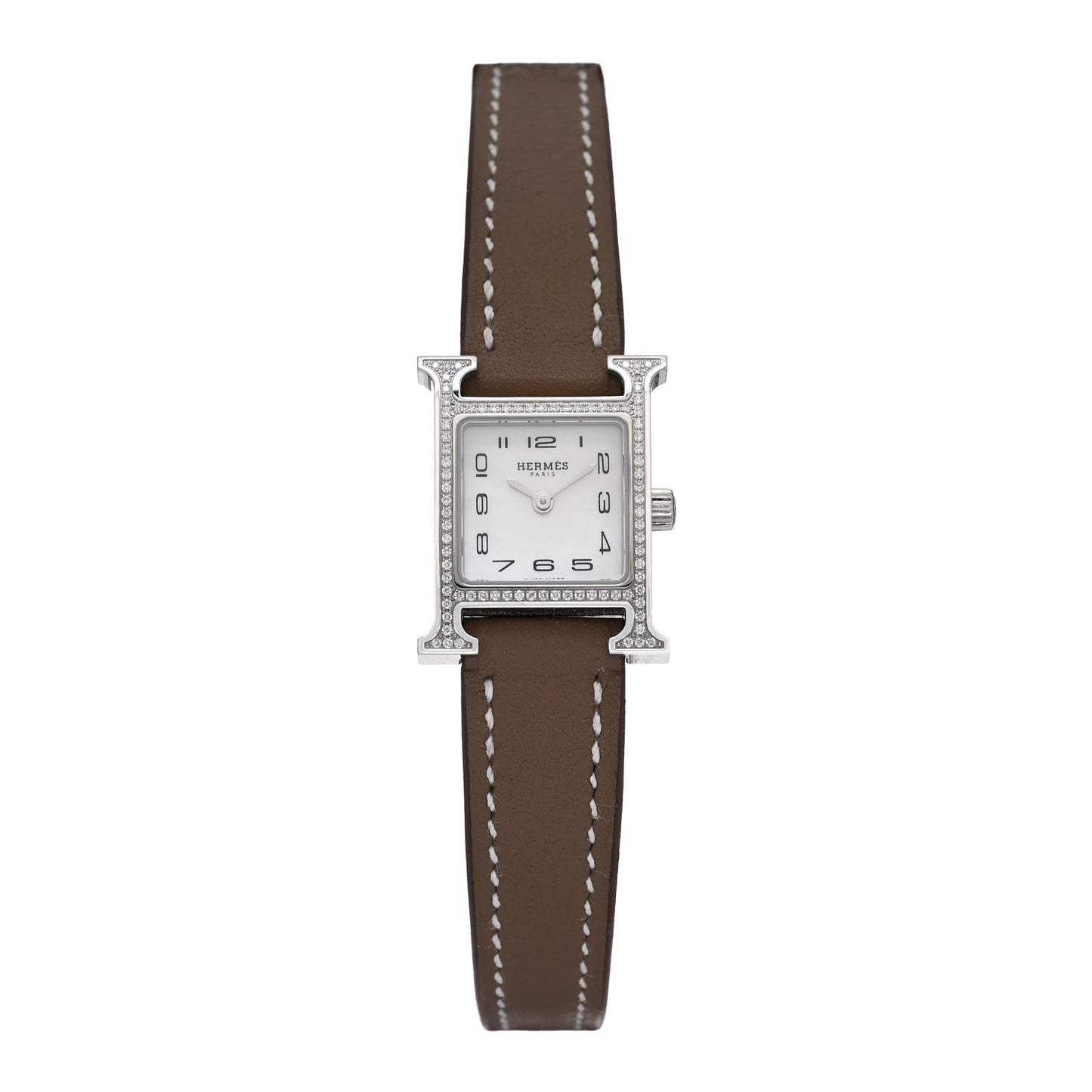 Stainless Steel Swift Diamond Bezel Mother of Pearl 17.2mm Heure H Hour Quartz Watch Etoupe