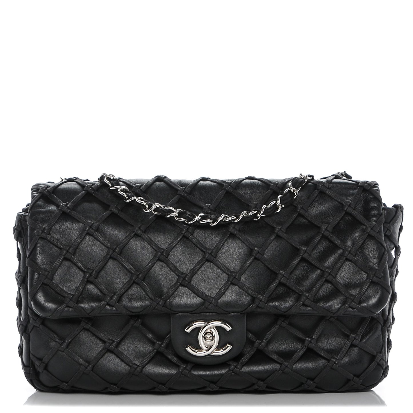 Lambskin Jumbo Canebiers Net Flap Black