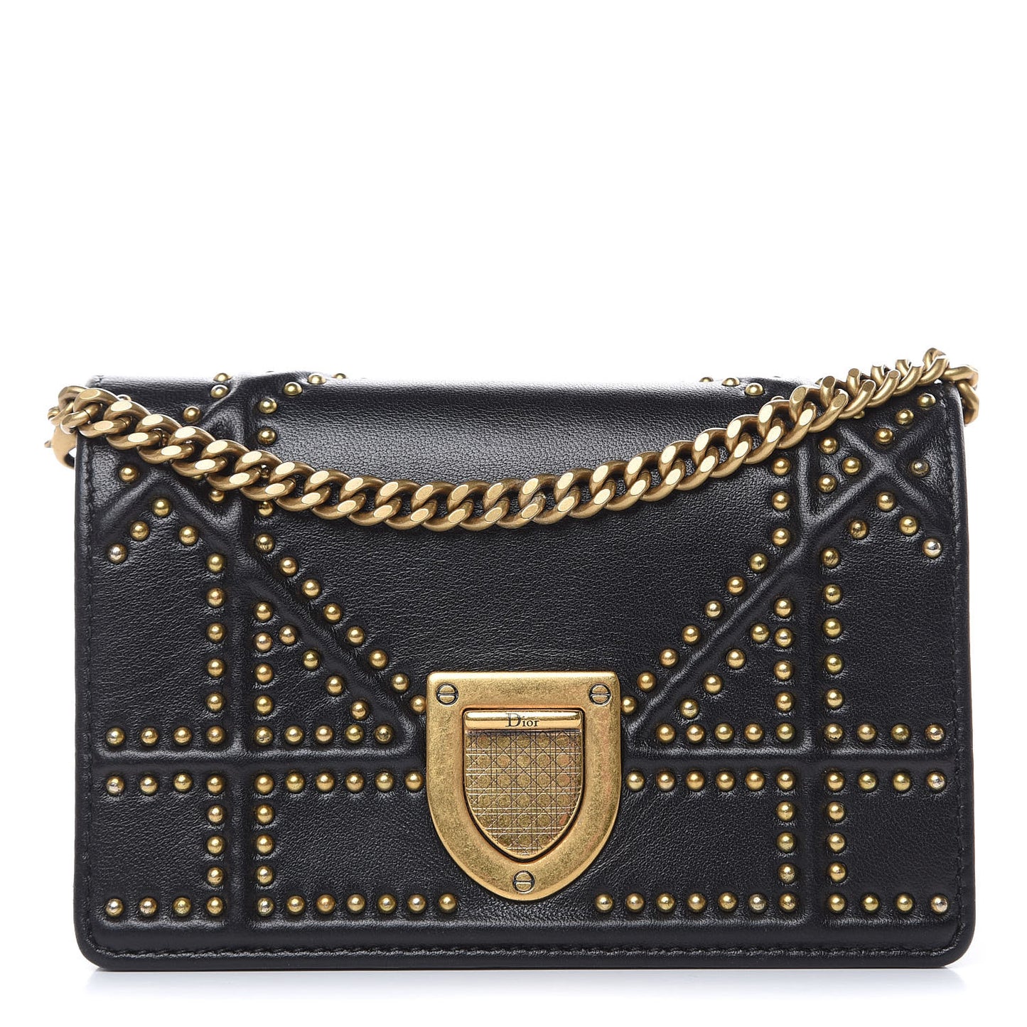 Lambskin Studded Micro Diorama Flap Bag Black