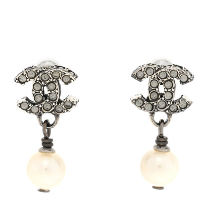 Chanel Crystal Pearl CC Drop Earrings Silver 1 of 5