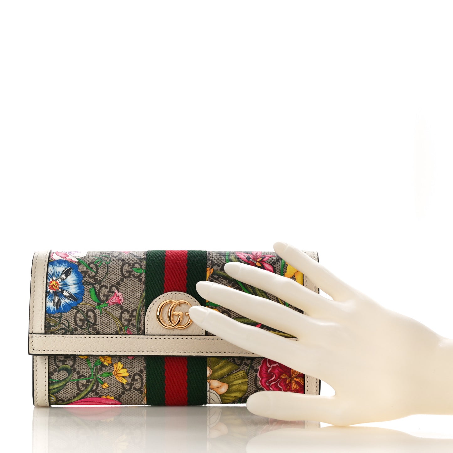 GG Supreme Monogram Flora Web Ophidia Continental Wallet White