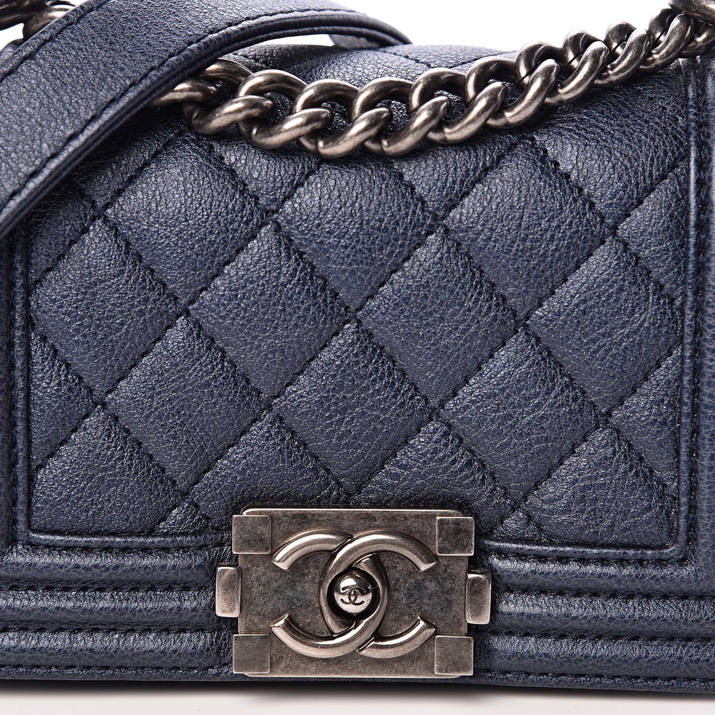 Metallic Calfskin Quilted Mini Boy Flap Blue