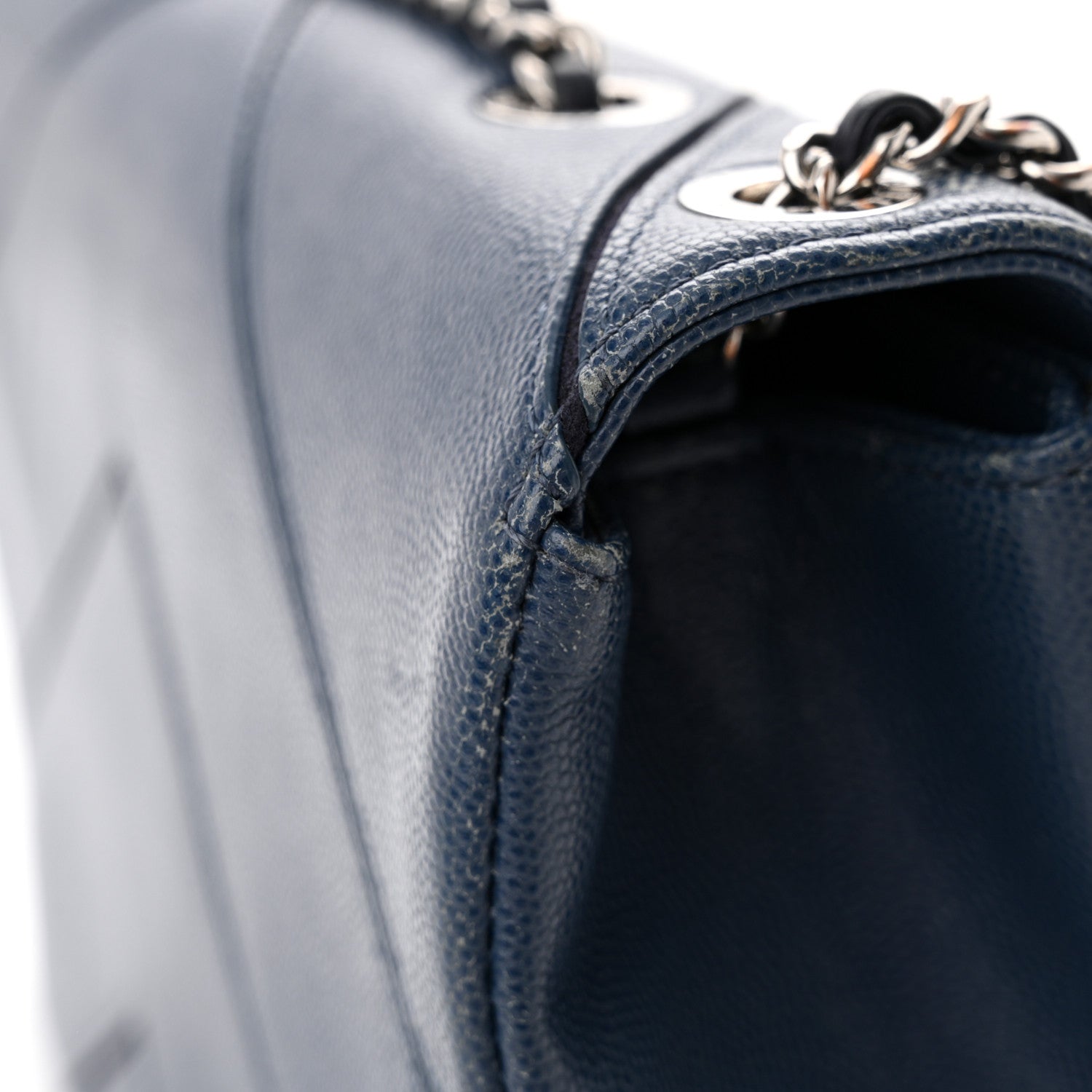 Chanel Caviar Macro Chevron Single Flap Blue 17 of 18