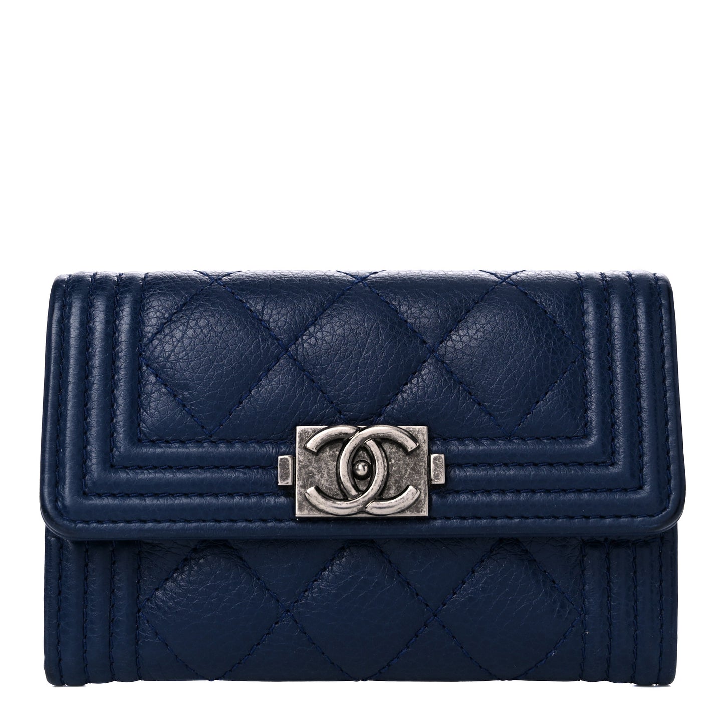 Calfskin Quilted Boy Flap Card Holder Navy