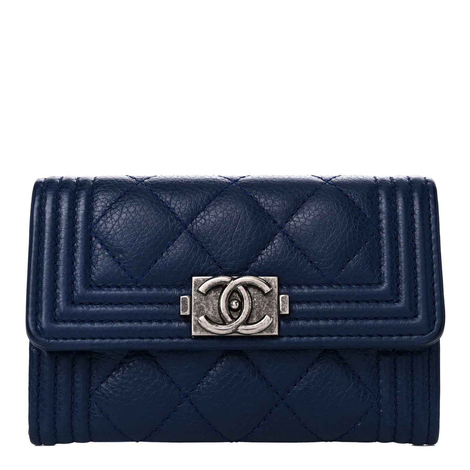 Chanel Calfskin Quilted Boy Flap Card Holder Navy 2 of 9