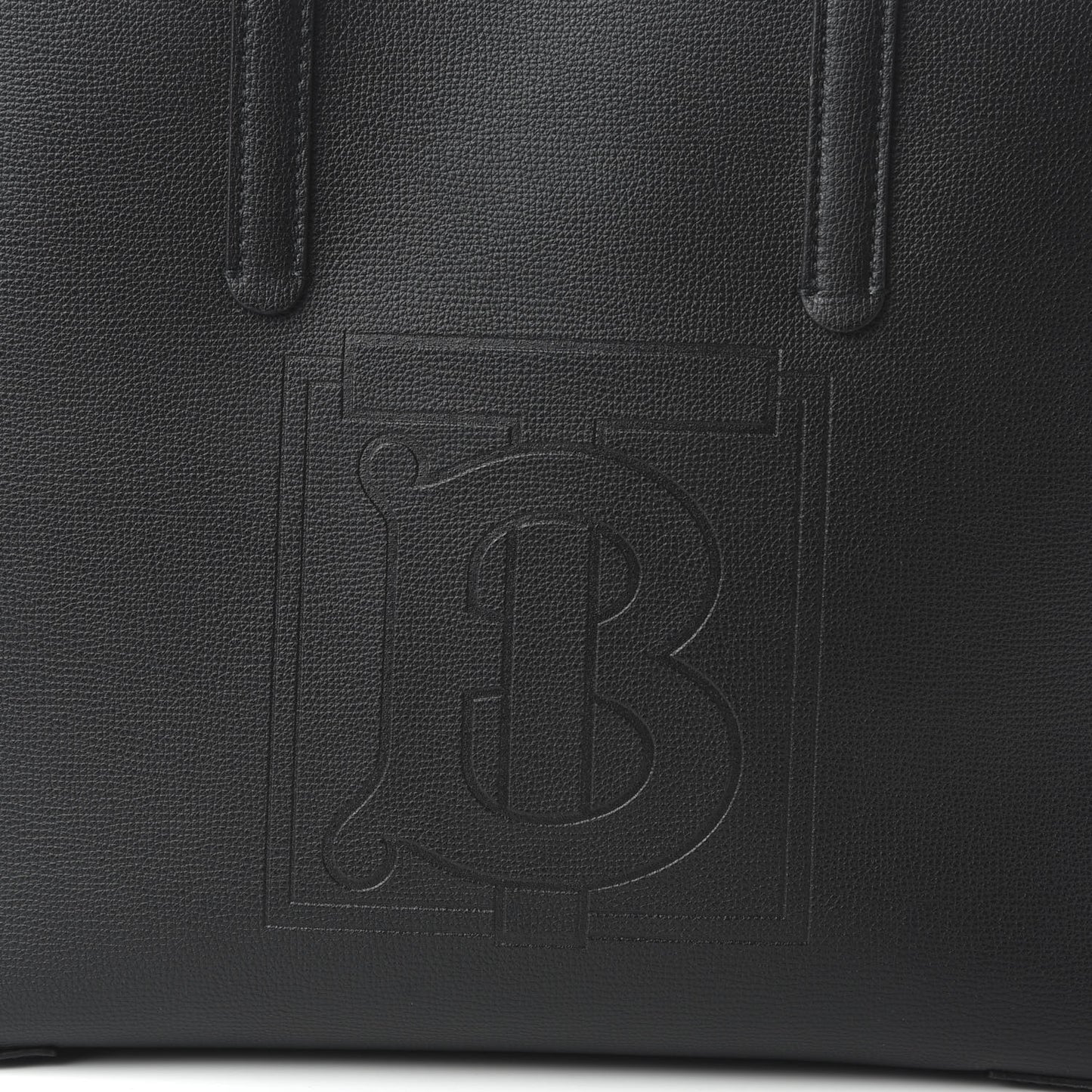Calfskin TB Motif Embossed Medium Tote Black
