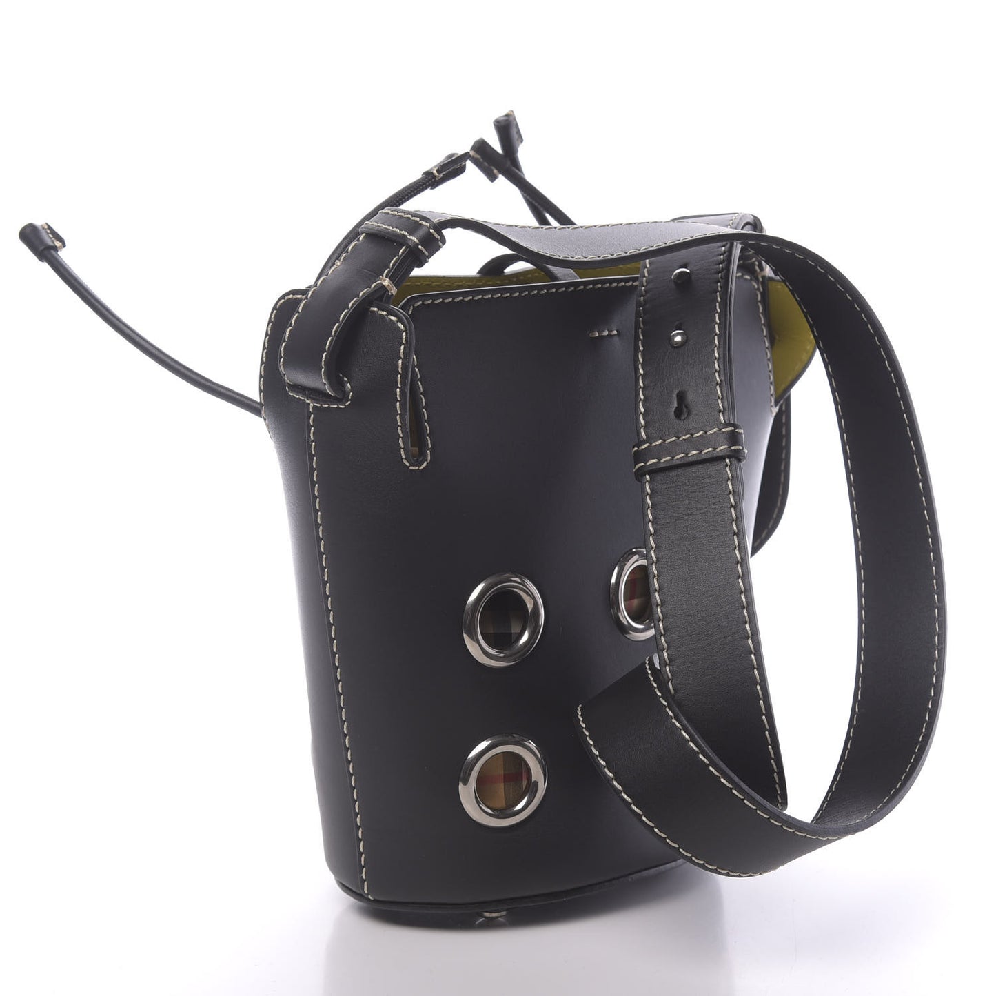 Calfskin Grommet Mini Bucket Bag Black