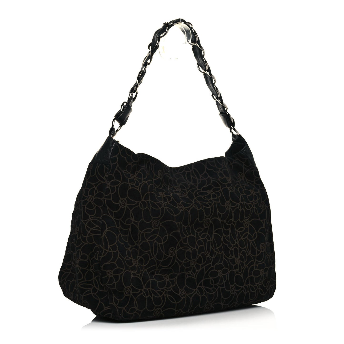 Suede Camellia Hobo Bag Black