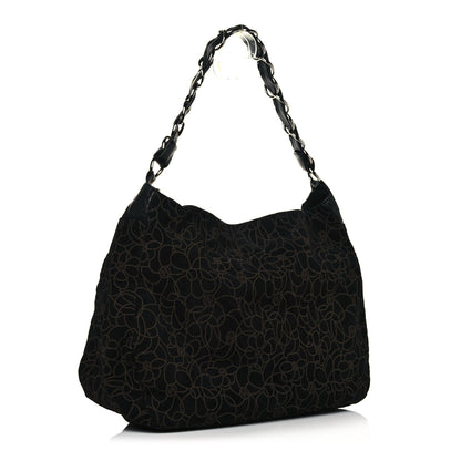 Chanel Suede Camellia Hobo Bag Black 3 of 14