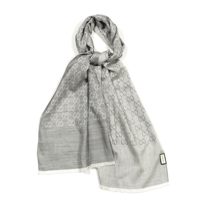 Gucci Wool Silk GG Monogram GGNat Scarf Lead 1 of 4