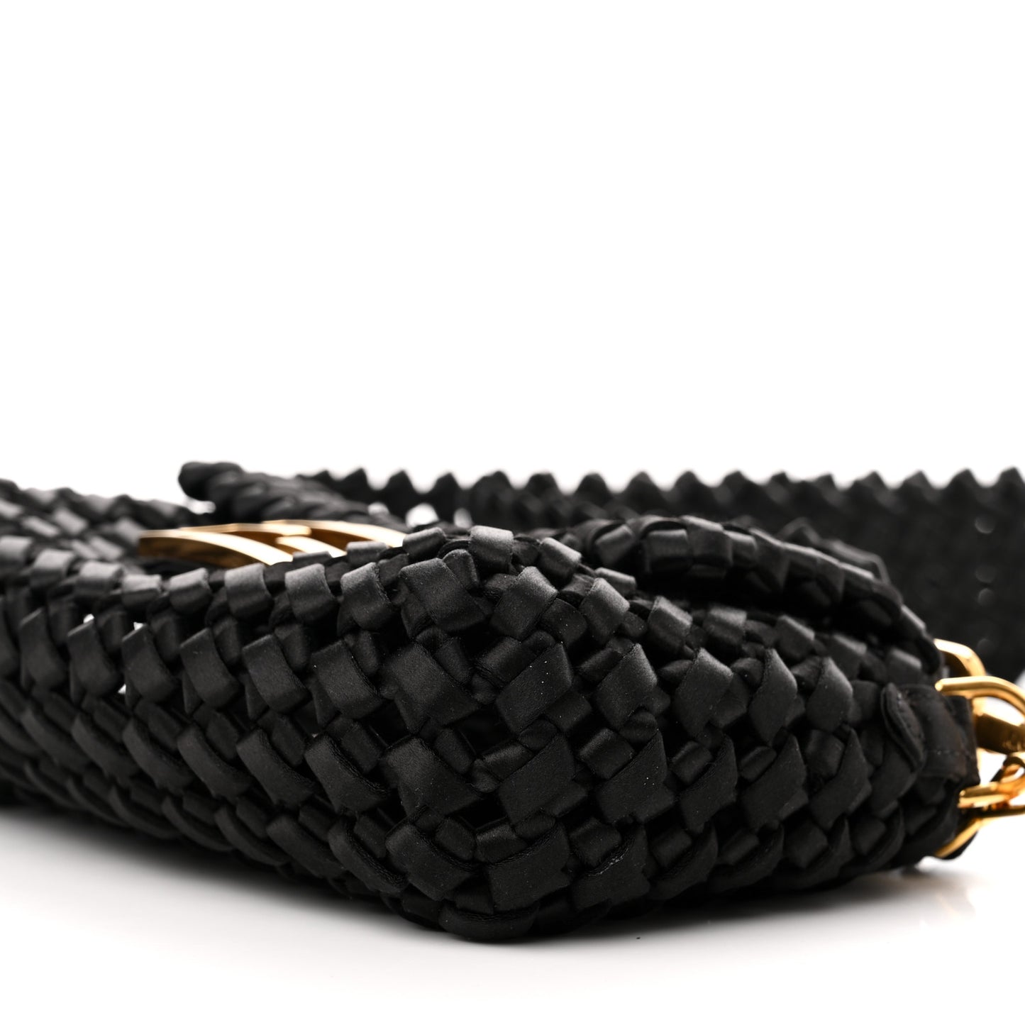 Satin Square Knot Woven Mini Baguette Black