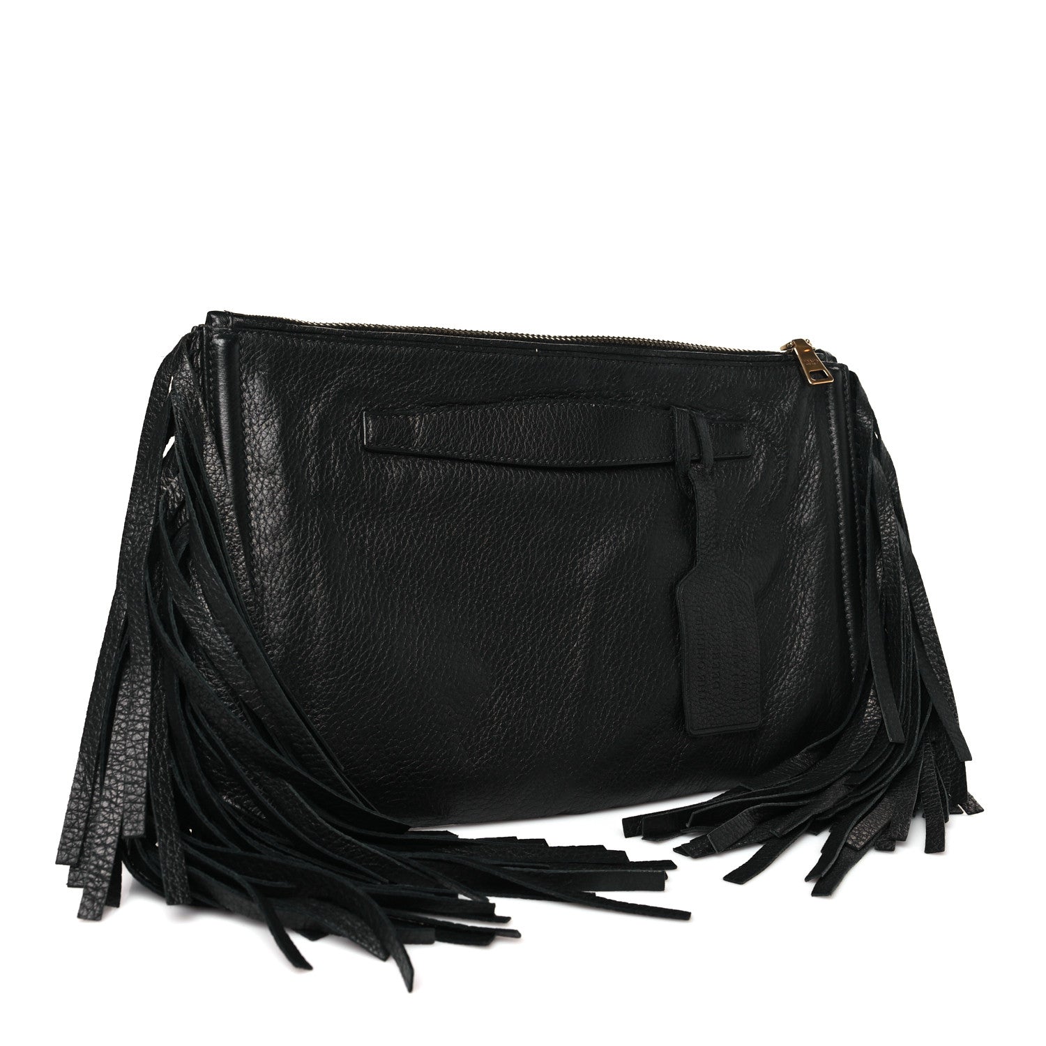 Prada Cervo Deerskin Fringe Clutch Black 3 of 9