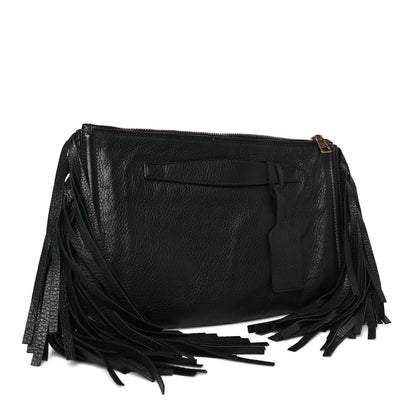 Prada Cervo Deerskin Fringe Clutch Black 3 of 9