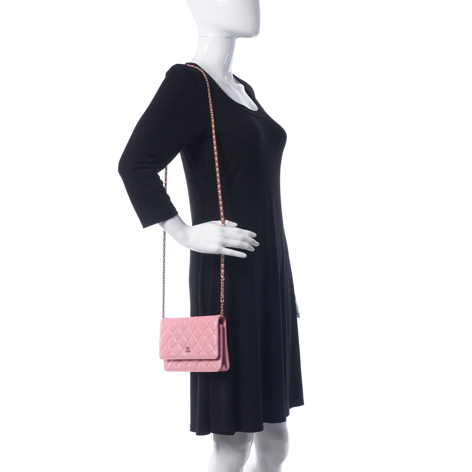 Chanel Iridescent Caviar Quilted Wallet on Chain WOC Rose Pink 2 of 11