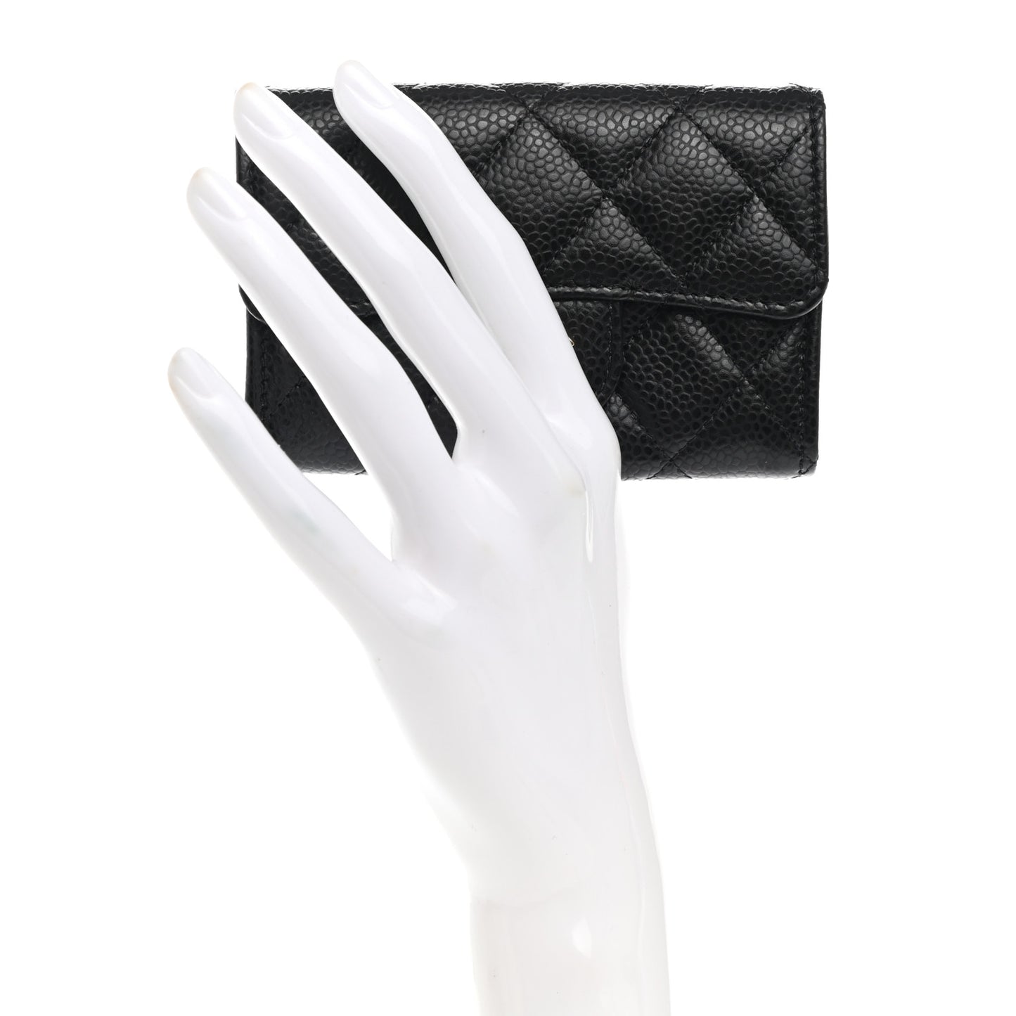 Caviar Quilted Flap Card Holder Wallet Black
