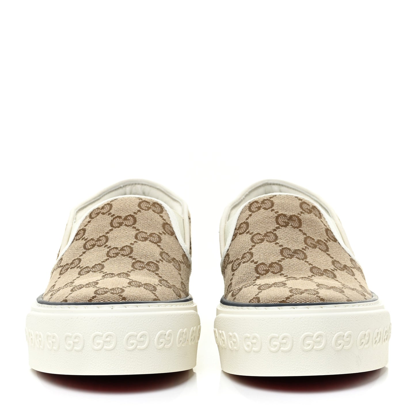 GG Monogram Womens 1977 Tennis Slip On 30mm Sneakers 36 Beige Ebony Mystic White